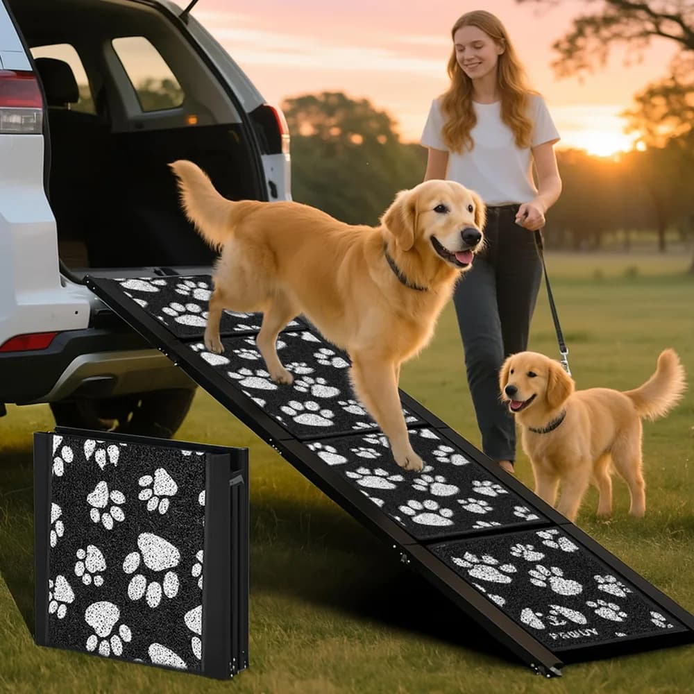 PAWUV Dog Ramp for Car 71"x17.2" Wide Portable Folding Pet Ramp with Non-Slip Surface. Extra Wide Portable Ramp for Large, Small & Senior Dogs to Get in Cars, SUVs, Trucks & Beds, Up to 250LBS