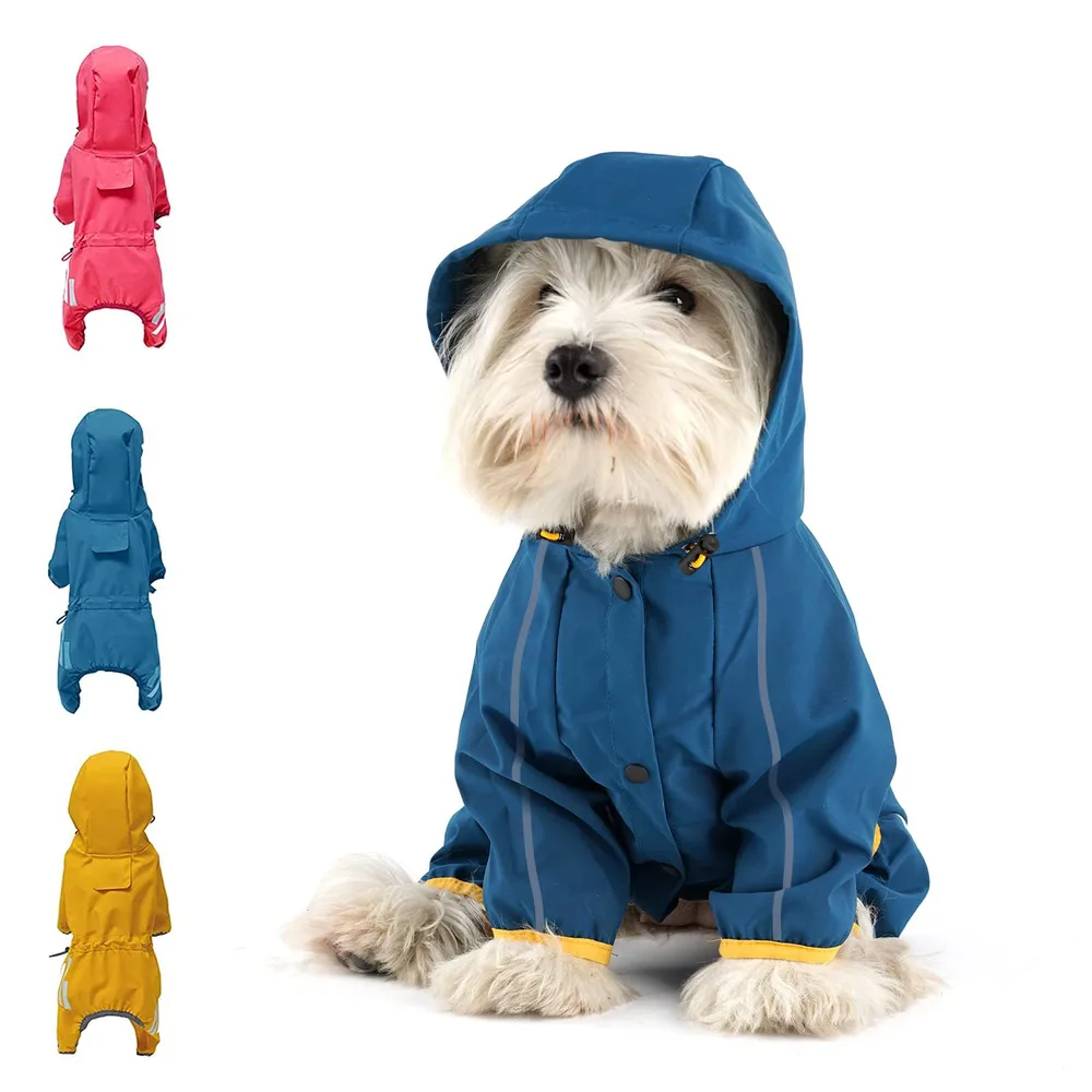 Mabawa Dog Raincoat, Waterproof Dog Rain Jacket with Hood, Rain Coat with Leash Hole, Reflective Strap for Small Medium Dogs, Outdoor Adventures/Walking Lightweight Puppy (Blue,M)
