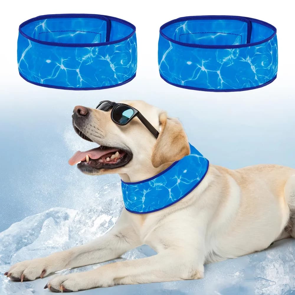 BEAUTYZOO BEAUTYZOO Dog Cooling Bandana,2-Pack Instant Chill Ice Neck Cooler Wrap for Outdoor Summer, Adjustable Reusable Pet Scarf Lasts 2 Hours,Heat Relief Prevent Sunstroke for Medium Large Dogs 17"-22" Blue