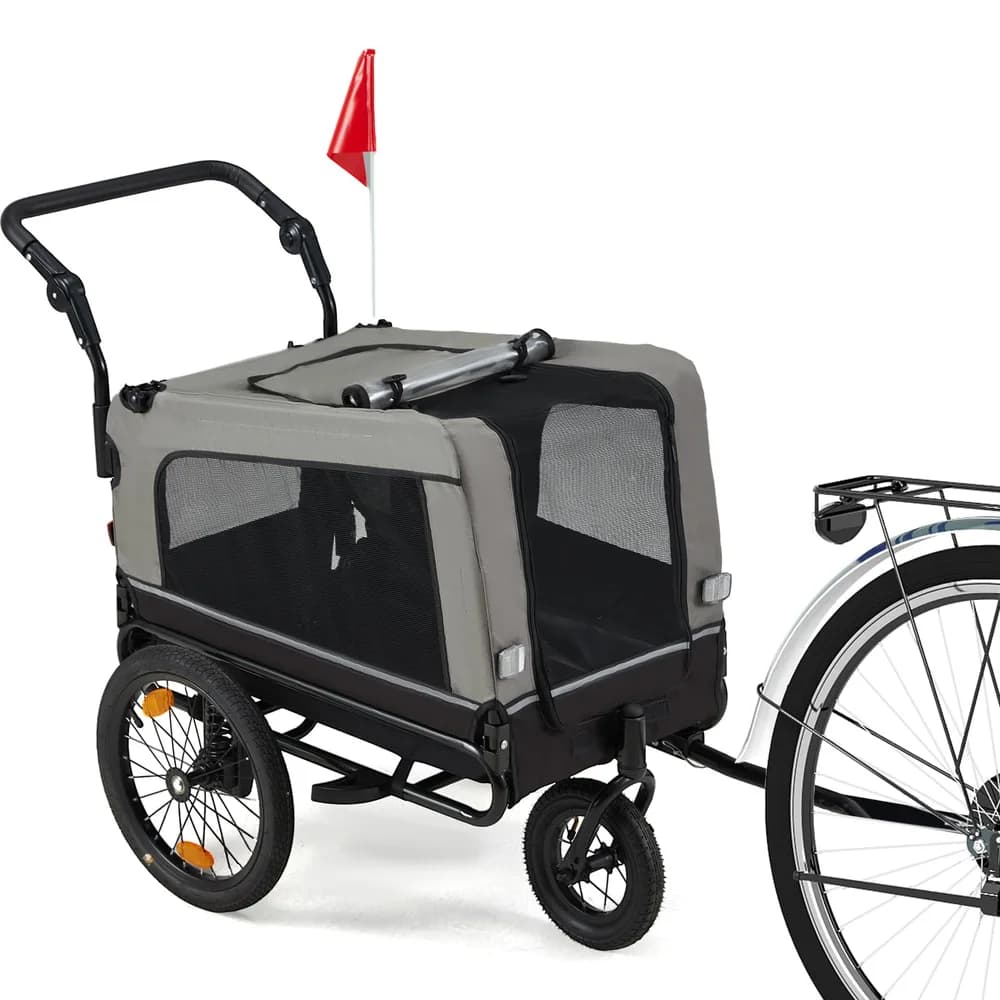 Danrelax Foldable Pet Bike Trailer for Dogs up to 88 lbs – Universal Hitch Bicycle Carrier with Shock‑Absorbing Tires, Mesh Ventilation & Quick‑Release Wheels (55″/57″)