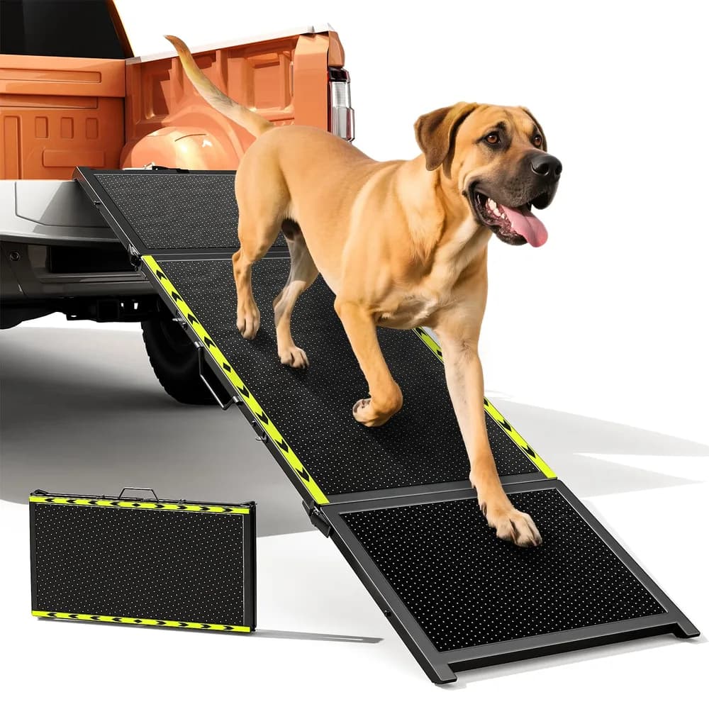 Pawaboo 74'' L & 20'' W Longest Dog Ramp for Car - Extra Wide Portable Pet Dog Ramps for Large Dogs, Dogs Cars Ramp for Car SUV/Truck/RV/Bed, Lightweight Ramps with Non-Slip Mesh Up to 250LBS, Black