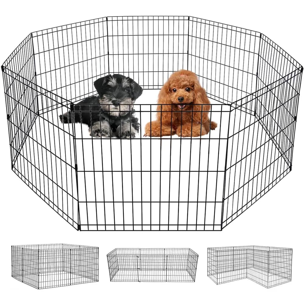 FDW FDW 24 Inch Dog Pen 8 Panel Dog Playpen Indoor Outdoor Metal Puppy Pet Fence Portable Folding Animal Exercise Fence,Black