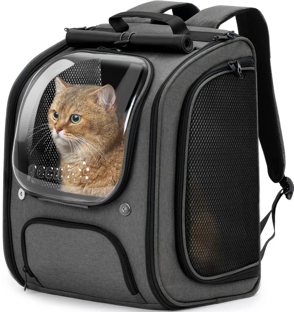 Pecute Pecute Cat Backpack Carrier,Large Space Cat Bubble Backpack,Ergonomic,Gray | Sunshade Curtain,Transparent Window,Safety Rope,Sturdy,Large Mesh on Both Sides for Breathability,Suitable for Outdoor,Vet