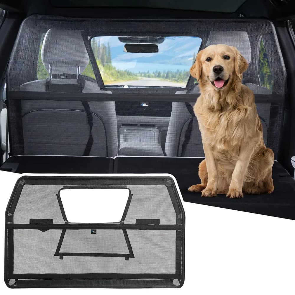 JOYTUTUS JOYTUTUS 52" Wide Dog Car Barrier with Removable Visual Window, Car Barrier for SUV Escape-Proof, Net for Behind Front Seats, Vehicle Gate for Dog Travel, Ideal for Sedans SUVs Trucks