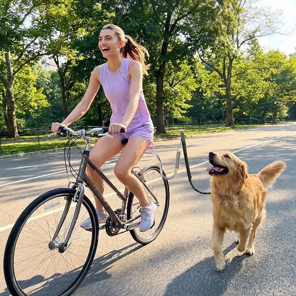 Artpet Hands-Free Bike Attachment for Dogs, Bicycle Running Leash with Shock Absorbing Spring, Safe Riding Accessory for Medium & Large Pets, Easy Install Cycling Companion, Silver