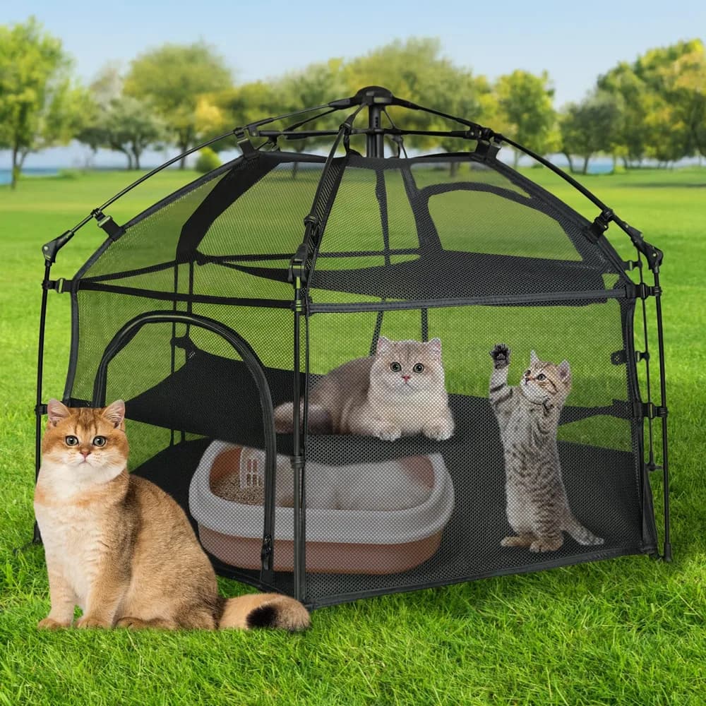 EighteenTek EighteenTek Catio Outdoor Cat Enclosure 3-Tier Pop up Cat Tent Playpen | Portable Kitten Catio Tower | Pet Playpen Indoor/Outdoor Cats Enclosed | Play Tents for Patio Balcony Courtyard Camping