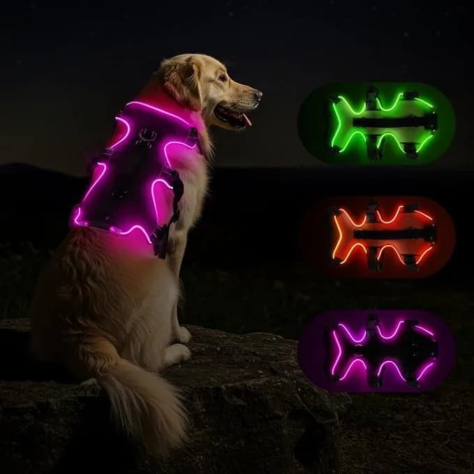 Fiveda Fiveda Light Up Dog Harness LED Dog Vest - USB-C Rechargeable RGB 9-LED | Slow/Fast Rainbow Modes, Reflective No-Pull Harness with Dual D-Rings & Handle for Small to XL Dogs