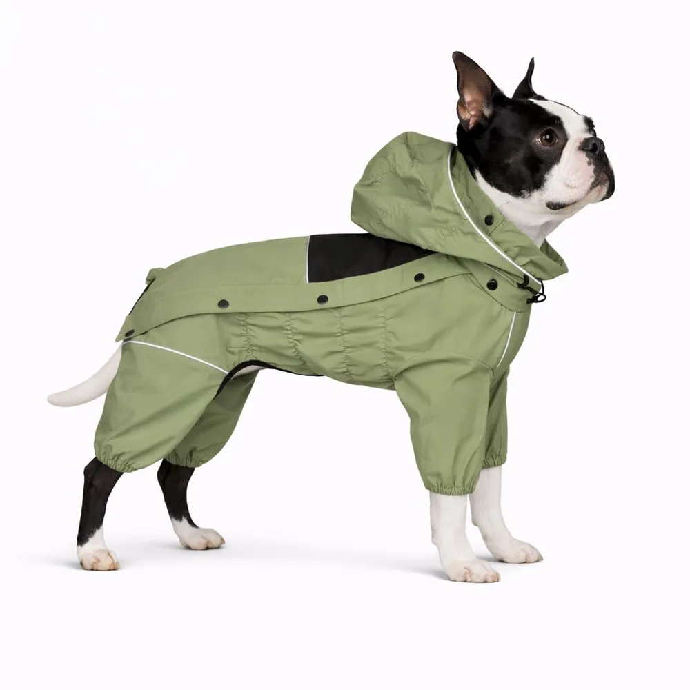 Lovelonglong LOVELONGLONG Fleece-Lined Dog Raincoat with Removable Hood – Waterproof Winter Full Body Dog Jacket – Windproof Snowproof Cold-Weather Suit – Green-F M