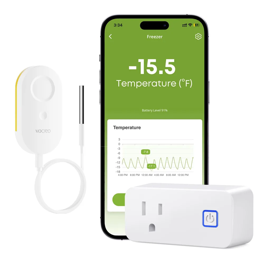MOCREO MOCREO WiFi Freezer Thermometer with Alarm, Wireless Refrigerator Temperature Sensor with Remote App Notification, Email Alert, 2 Years Free Data Export, for Home Kitchen Fridge Hot Tub