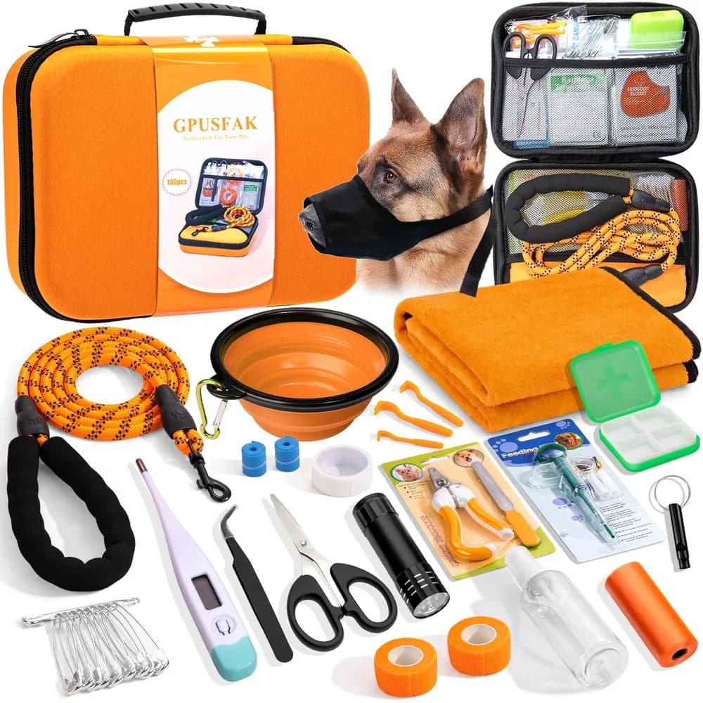 GPUSFAK Pet First Aid Kit for Dogs - Pet Emergency Kit for Camping Hiking Traveling Hunting and Sports (Orange)