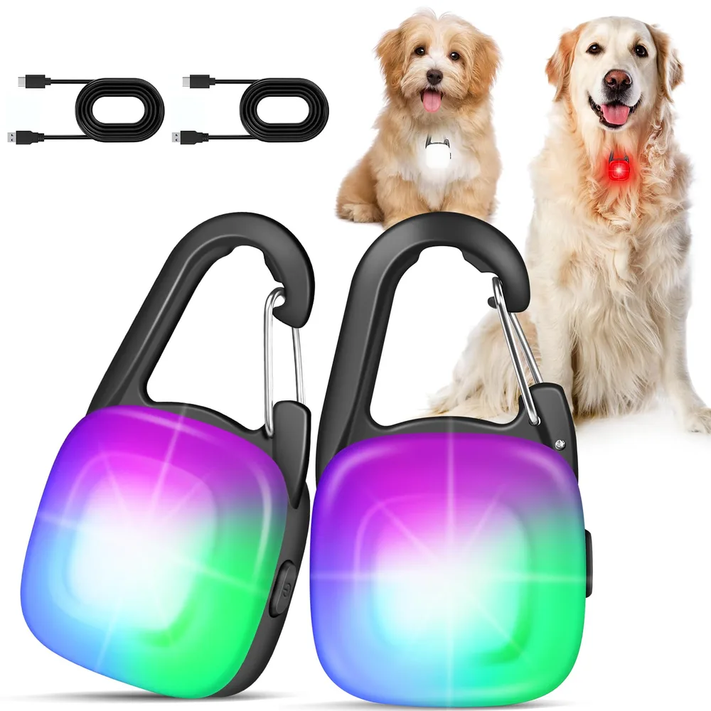 POEEY Dog Lights for Night Walking,2 Pack LED Rechargeable Safety Dog Collar Light Clip On with 4 Modes,IP68 Waterproof for Night Walking,Camping,Running, Hiking, Cycling