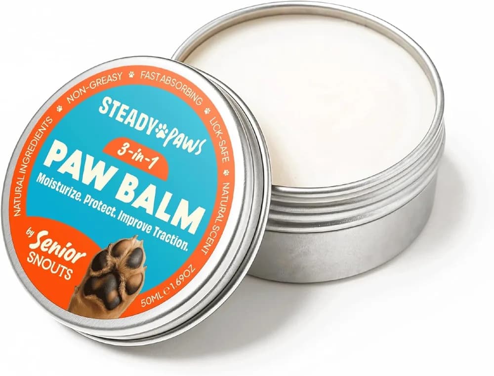 Steady Paws 3-in-1 Paw Balm for Dogs - Protects & Improves Natural Dog Foot Pad Traction, Lick-Safe Moisturizer & Soother, Fast-Absorbing Paw Wax w/Non-Greasy Formula & Natural Ingredients - 1.69oz