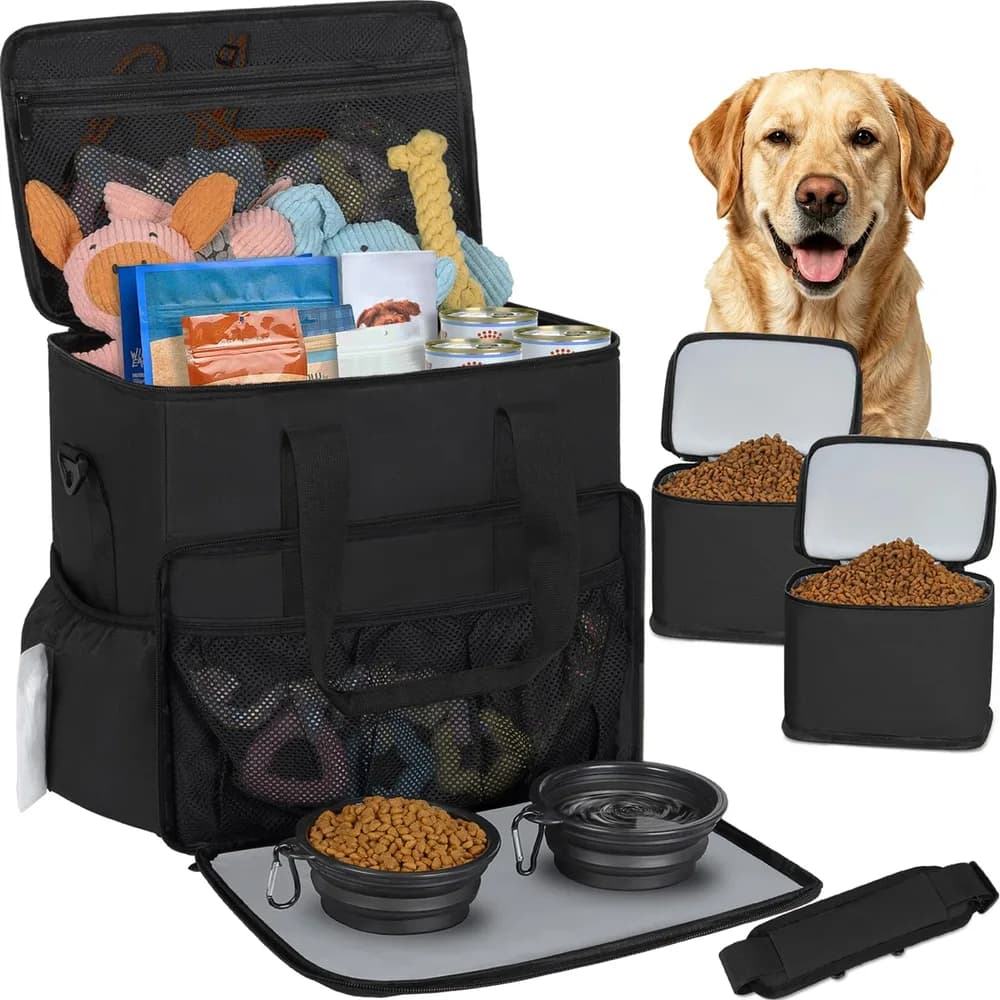 TORIBIO TORIBIO Dog Travel Bag,Large Pet Travel Bag for Supplies with 2 Food Container and Collapsible Bowls,Dog Travel Supplies Organizer Kit for Weekend,Road Trips,Camping