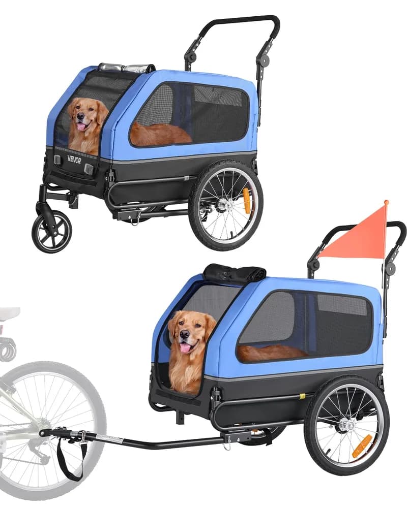 VEVOR VEVOR Dog Bike Trailer, Supports up to 88 lbs, 2-in-1 Pet Stroller Cart Bicycle Carrier for Small & Large Dogs, Easy Folding Frame with Quick Release Wheel, Universal Bicycle Coupler, Internal Leash