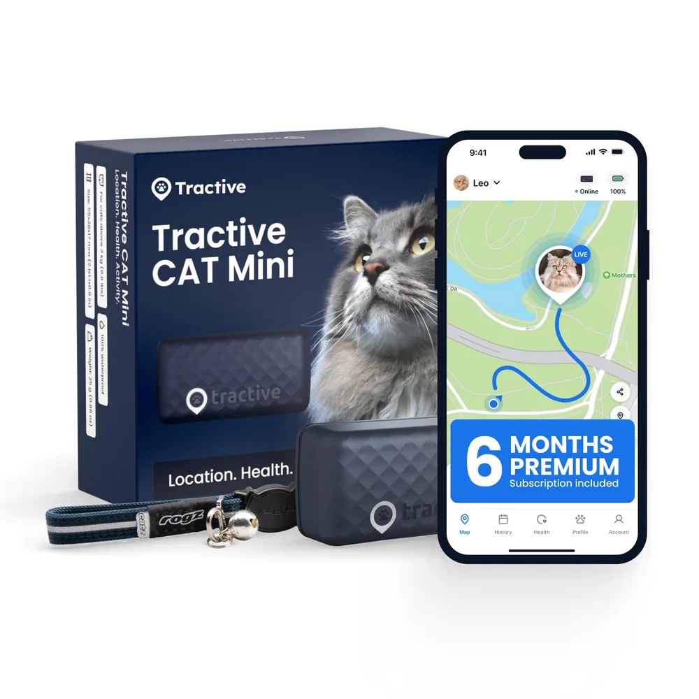 Tractive Tractive Smart Cat GPS Tracker with Free 6 Month Subscription | Real-Time Location & Wellness Monitoring for Cats 6.5 lbs+ | Territory & Location History | Up to 5-Day Battery (Dark Blue)