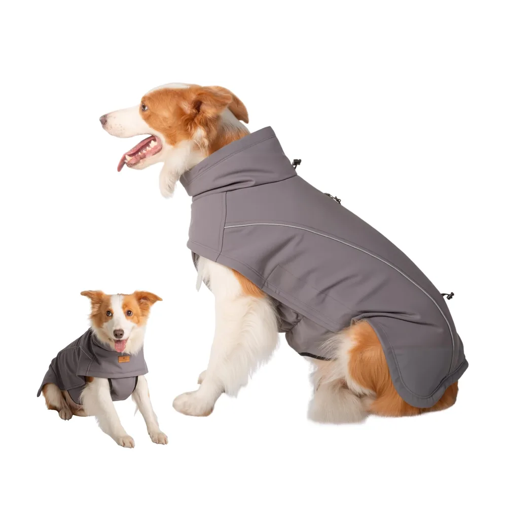 KITVAMREX Dog Coat Warm Dog Winter Coat Waterproof Dogs Jacket with Reflective Pet Fleece Vest Zip-Up Cold Weather Coats for Large Dogs Turtleneck Windproof Coats (Grey,Large)