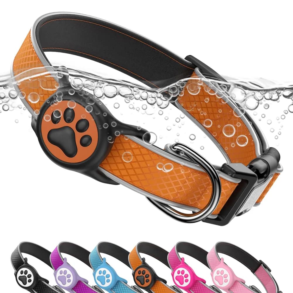 QRTAGLAB Reflective Dog Collar with Waterproof tag Holder & Anti-Lost QR Code | Ultra-Durable | Soft Padded | Safety Locking Buckle | Fit Large Dogs (Orange L(15.7"-23.6"))