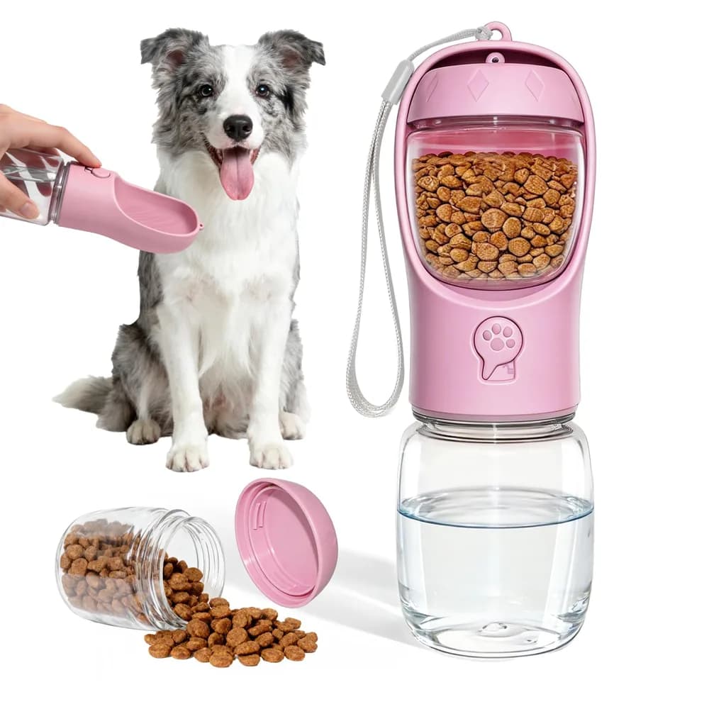 Liphier Dog Water Bottle, Portable Water Bottle with Food Container for Dogs Cat Pet Hiking Walking Travel Camping, Leak-Proof Dog Water Bowl Dispenser with Feeder Function Puppy Essentials