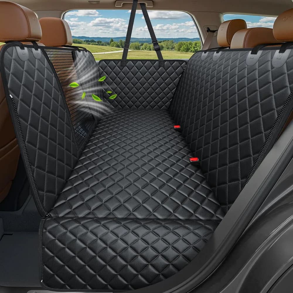 URPOWER URPOWER 4 in 1 Dog Car Seat Cover for Back Seat, Waterproof Dog Hammock with Mesh Window and Side Flap Pet Car Seat Protector Dogs Backseat Cover for Cars, SUVs & Mid-Size Trucks