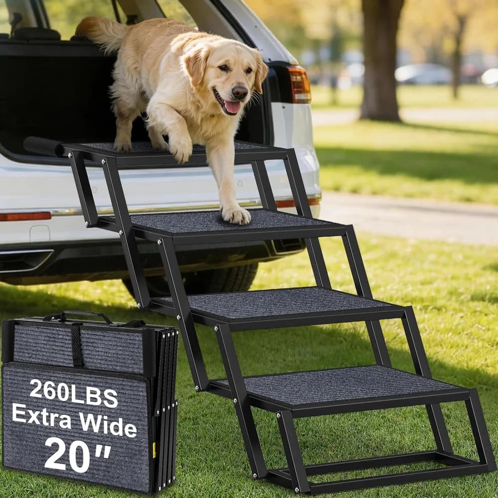 URPOWER URPOWER Dog Stairs for Large Dogs Extra Wide 20" with 5-Step Dog Ramp Steps | Foldable Pet Stairs, Detachable for Car High Bed, Non Slip Surface Car Ramps for SUV Truck, Supports up to 260 LBS