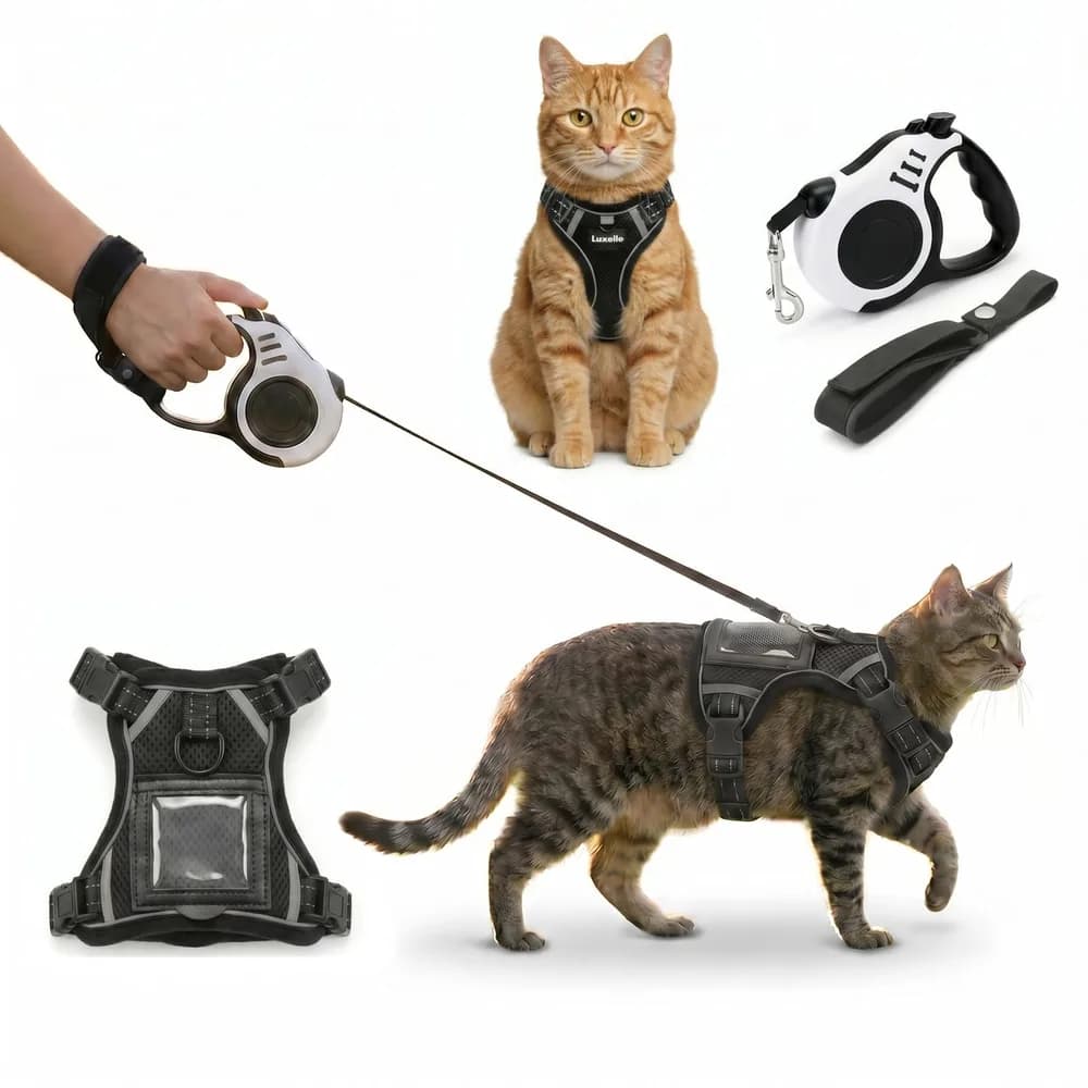 Luxelle Luxelle Escape-Proof Cat Harness and Leash Set – Adjustable No Pull Soft Vest with 360° Reflective Straps, Built-in Pocket & Wrist Strap, Breathable Mesh Outdoor Harness for Cats & Kittens