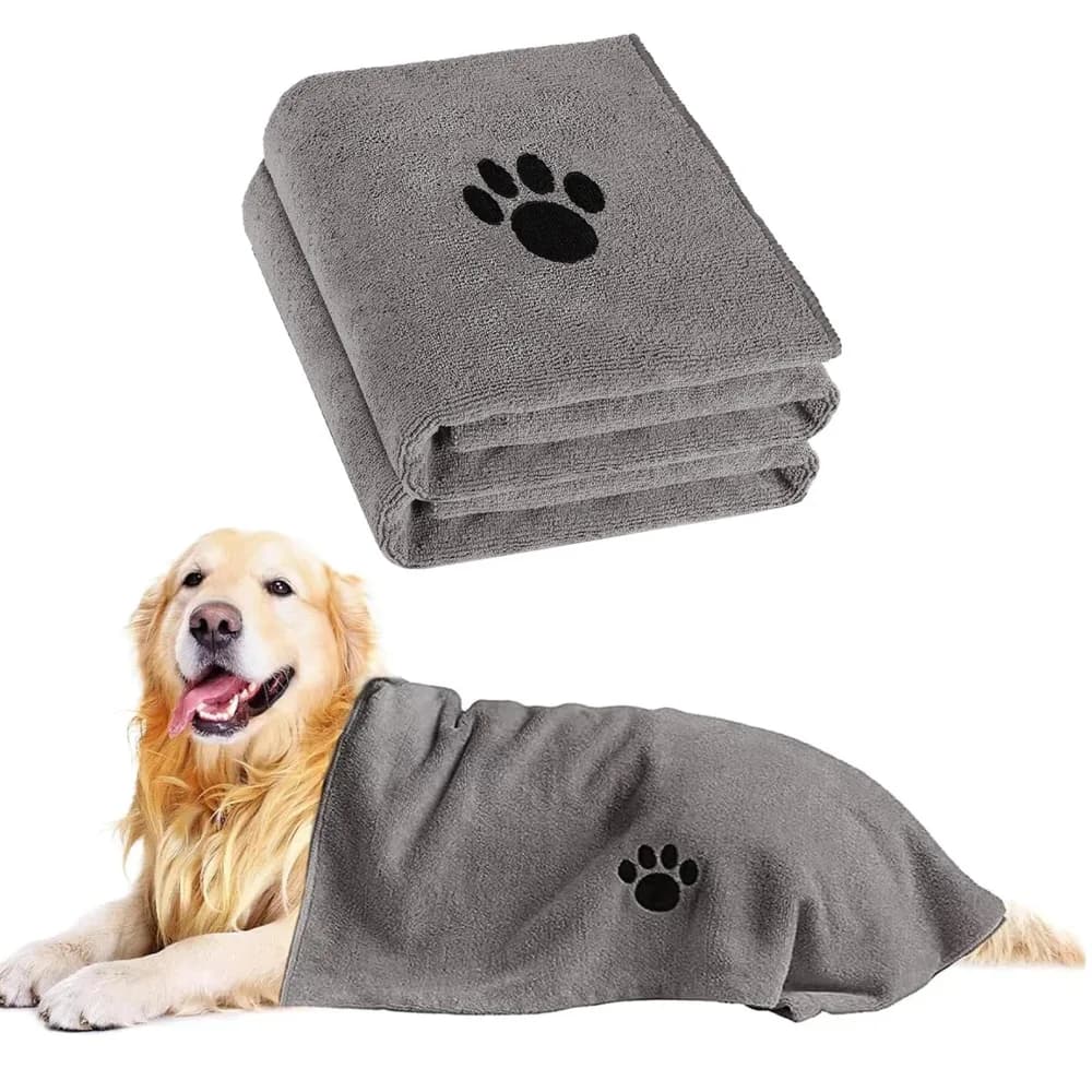 Puomue Puomue 2 Pack Microfiber Dog Towels for Drying Dogs, Super Absorbent and Soft Pet Towels for Dogs or Cats, 40''X23.6'', Pet-Friendly, Perfect for Pets of Different Sizes and Fur Types, Grey