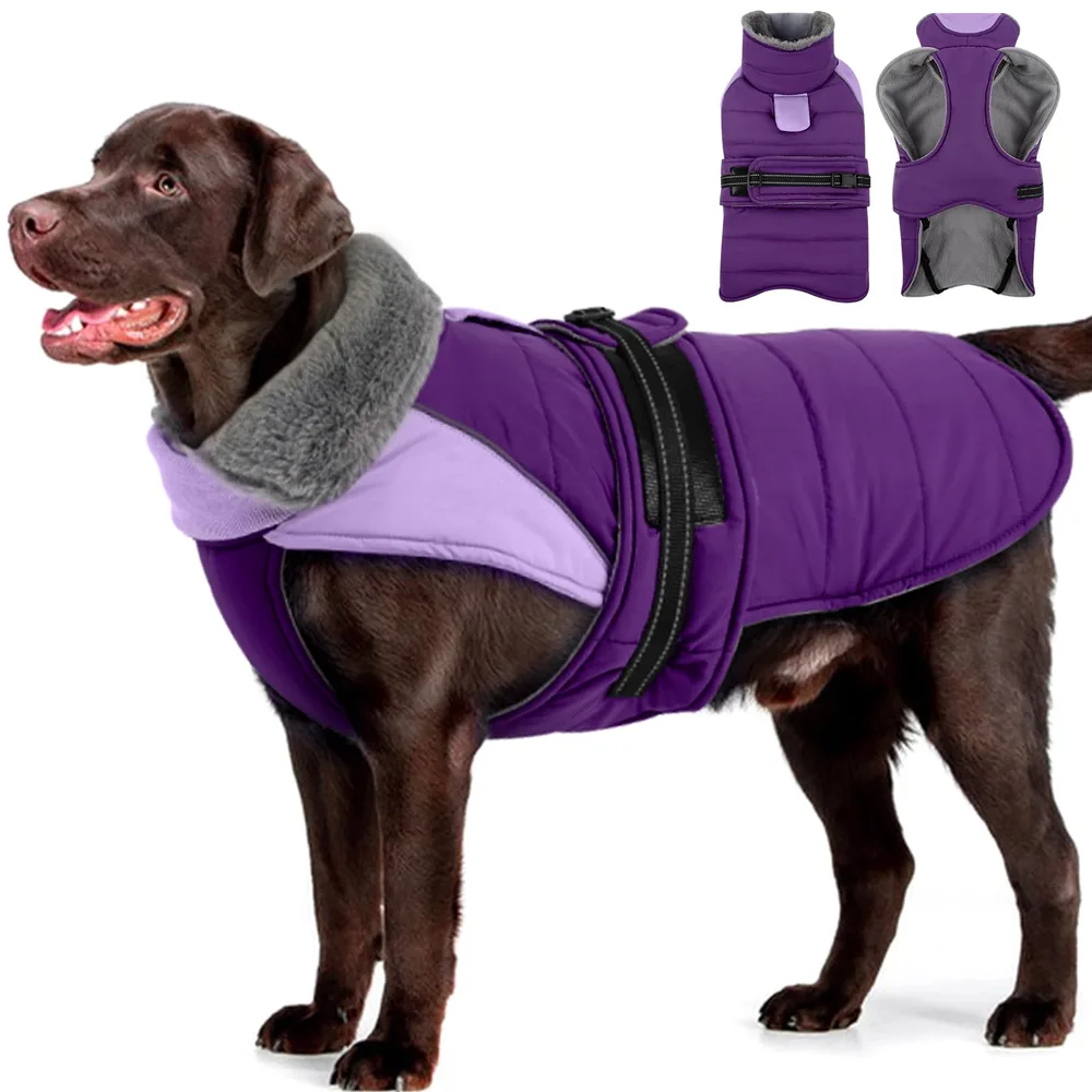 MIGOHI MIGOHI Dog Winter Coat - Reflective Medium Dog Snow Jacket with Thick Turtleneck,Windproof Pet Fleece Vest, Cold Weather Coat for Medium Dogs, Snowproof for Hiking,Camping,L,Purple