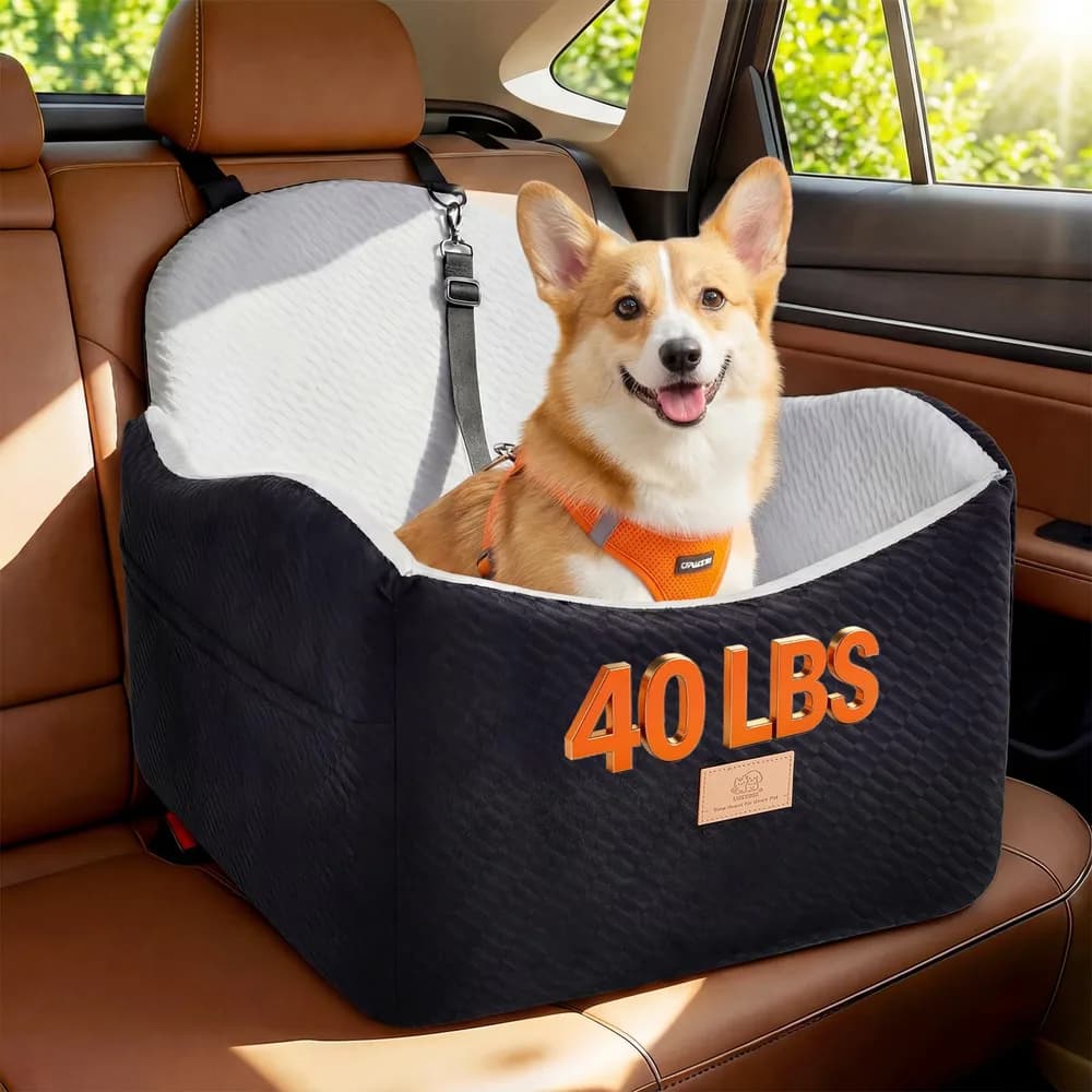 LUXYBEE Dog Car Seat for Medium/Small Dogs, Dog Booster Car Seat, Pet Booster Seats Up to 40lbs with Waterproof Layer, 3 Storage Pockets and Safety Belt (Black/Grey)
