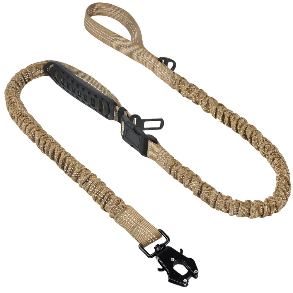 TwoEar Heavy Duty Dog Leash for Large Dogs that Pull, 4-7FT Tactical Bungee Leash | Shock Absorbing Dog Leash with Traffic Handle, Metal Frog Clip, Car Seatbelt, Reflective Stitching, For Medium to Large Breed