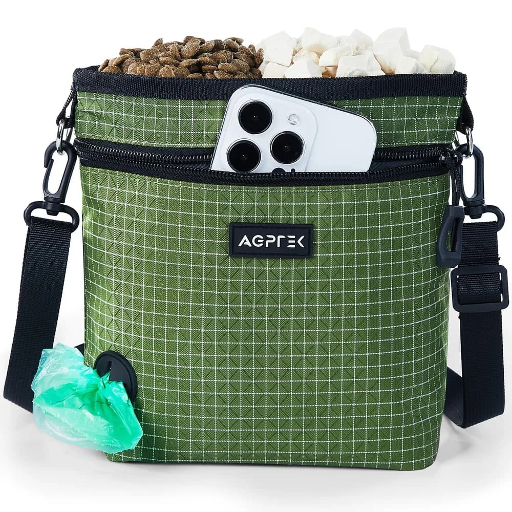 AGPTEK AGPTEK Dog Treat Pouch with Removable Split Snack Bag, Water-Resistant Waist Pack, and Poop Bag Dispenser - Green