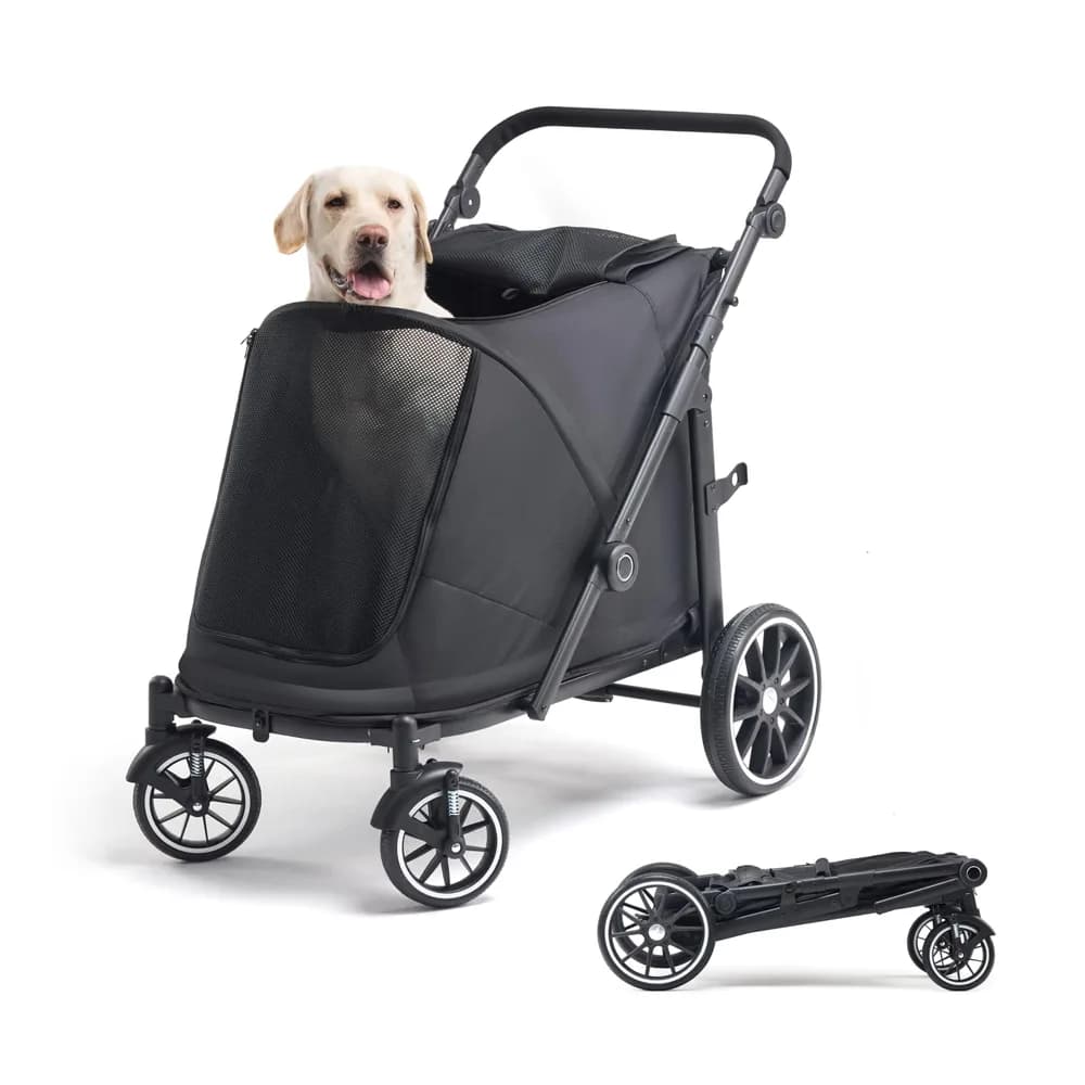 TerraPede Dog Stroller for Large Dogs, 100 Lbs Capacity Heavy Duty Extra Large Pet Stroller for Medium Dogs, All Terrain Dog Wagon Cart with 12" PU Wheels, Shock Absorption, Adjustable Handle, Black