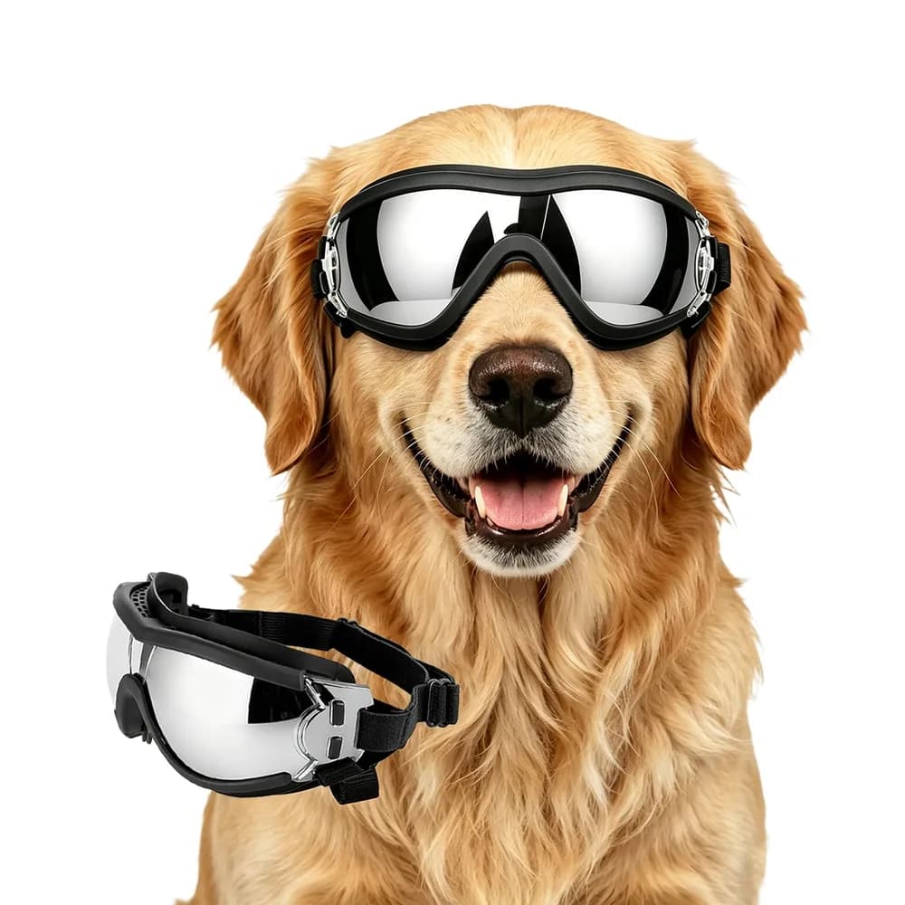 Enjoying Enjoying Dog Sunglasses Medium to Large Breed, Dog Goggles UV Protection, Large Dogs Driving Eye Protection, Outdoor Windproof Dustproof Anti-Fog, Breathable, Adjustable Straps, Black