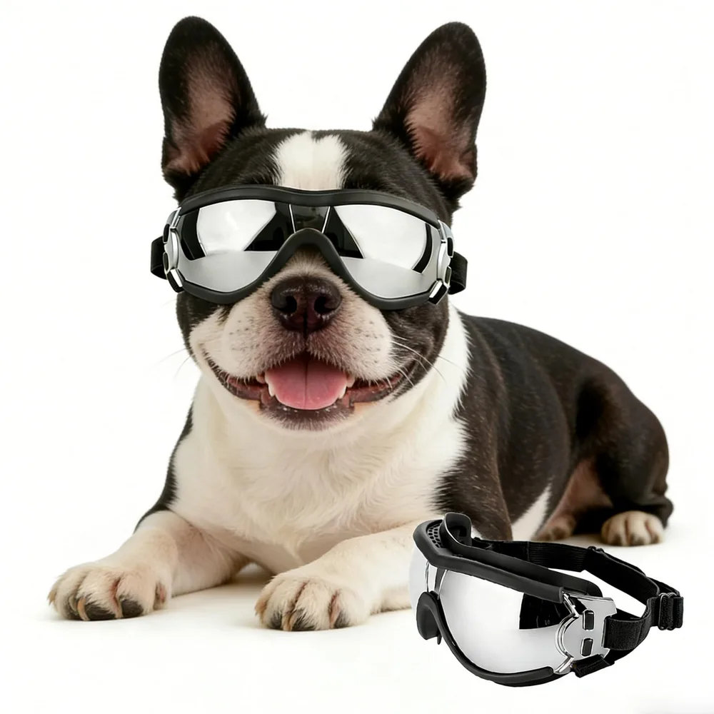 PETLESO Dog Goggles for Small Breeds, UV Protection Dog Sunglasses with Adjustable Straps, Outdoor Windproof Pet Eyewear for Small to Medium Pet, Soft Frame, Black M