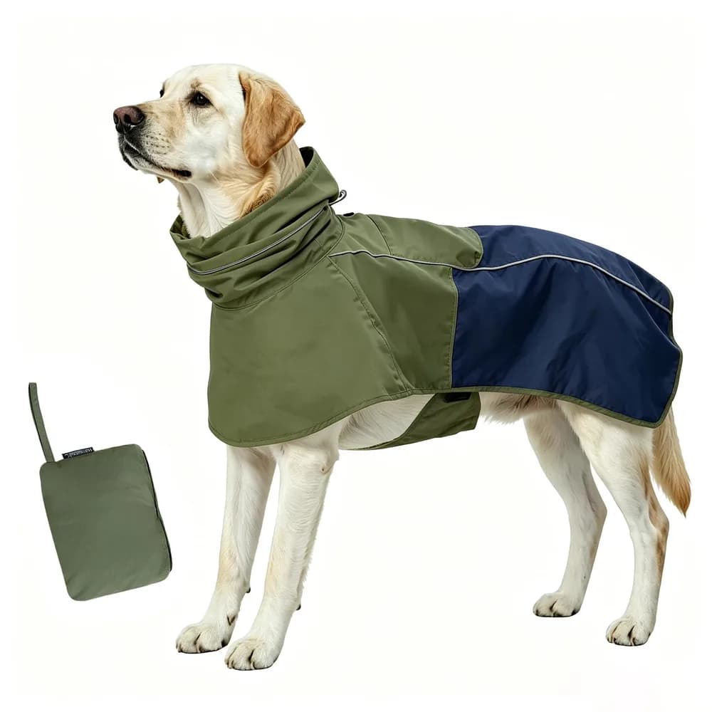 MAMORE MAMORE Dog Raincoat with High Collar - Waterproof Adjustable Dog Rain Jacket, Lightweight Reflective Pet Rain Coat for Small Medium Large Dogs for Outdoor Walking Hiking (Green&Navy, Medium)