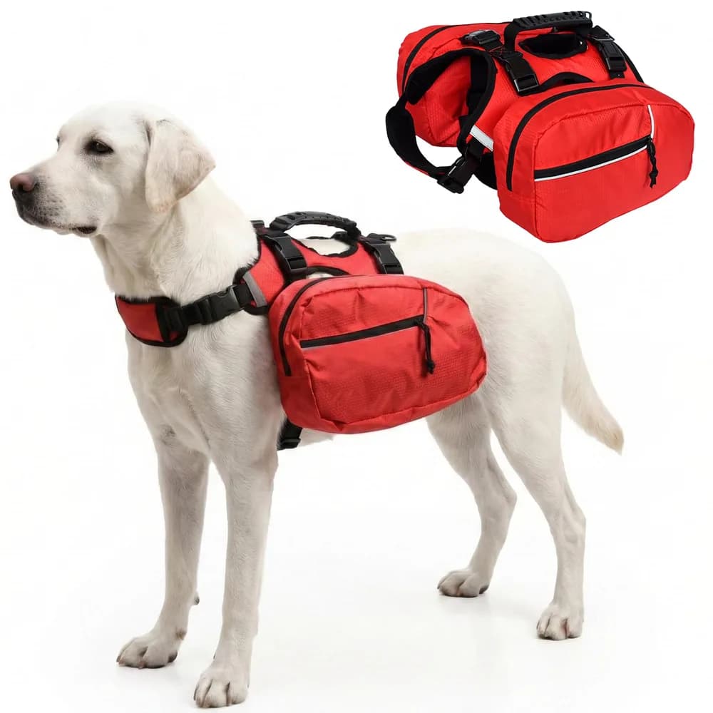 SKIPGEAR Dog Backpack for Day Hiking, Lightweight 2-in-1 Detachable Saddle Bag with Breathable Harness Vest, No-Flop Dog Daypack for Medium & Large Dogs to Carry Essentials (Medium)