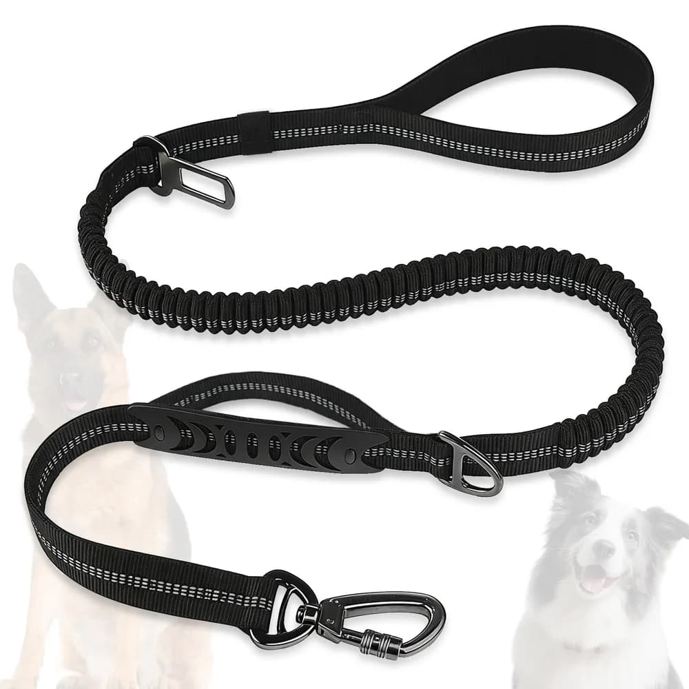 Misthis Dog Leash Heavy Duty, 4-6FT Bungee Leash Strong Shock Tactical Tug Leashes, Dog Seat Belt for Car with 2 Padded Handles, Reflective Rope Lead for L X-Large Dogs Walking Running Training (Black)