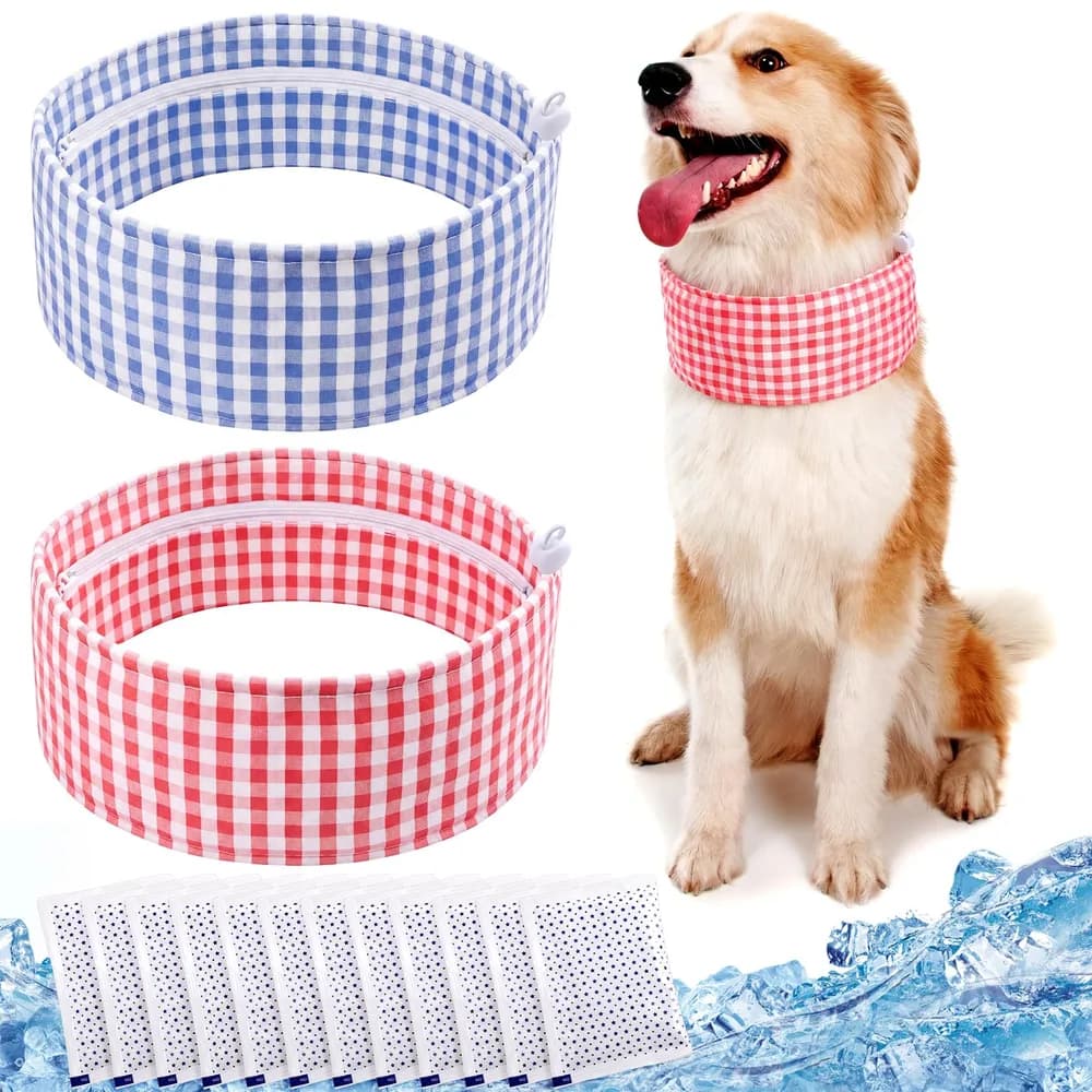 Bulyoou 2 Pack Dog Cooling Bandana Collar with 10 Ice Packs, Adjustable Cooling Neck Wrap for Dogs, Reusable Pet Scarf for Hot Weather Summer Cats and Dogs(L,Blue Square&Pink Square)