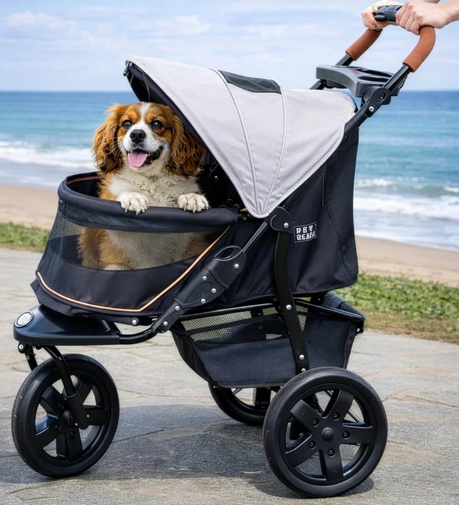 Pet Gear Pet Gear No-Zip AT3 Pet Stroller for Cats/Dogs, Sea Salt | Zipperless Entry, Easy One-Hand Fold, Jogging Tires, Removable Liner, Cup Holder + Storage Basket