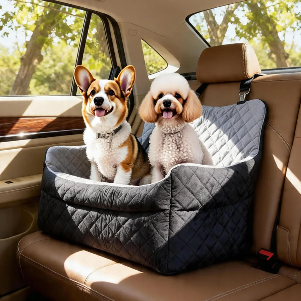 TOPOmerice Medium & Large Dog Car Seat/Booster, Up to 55 lbs, with Safety Leash, Comfortable Travel Bed, Removable Washable Cover, Storage Bag for Convenient Car Travel