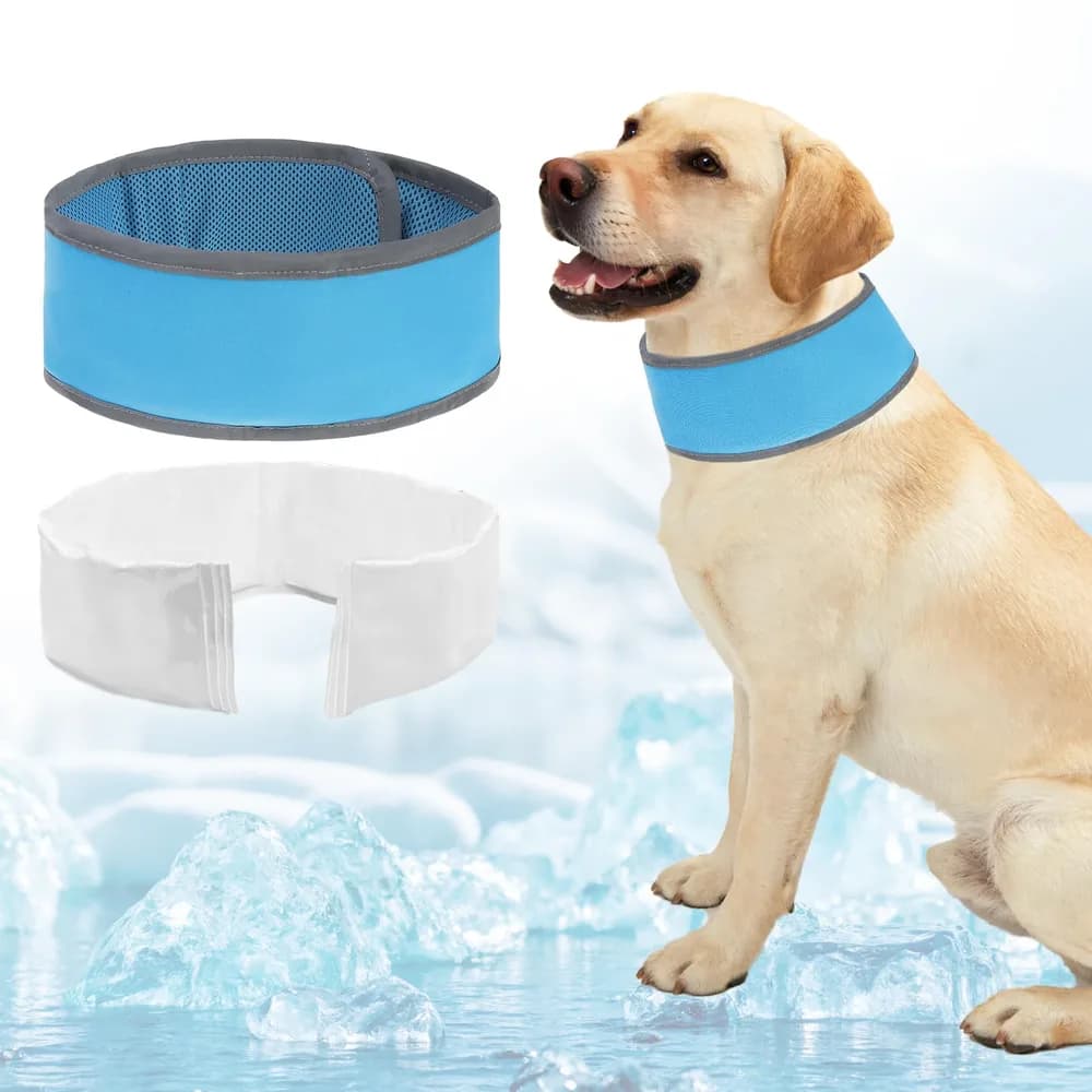 PUPTECK PUPTECK Dog Cooling Bandana, Reflective Instant Chill Ice Cool Neck Wrap, Breathable Dog Cooling Collar Ice Pack, Adjustable Reusable Pet Scarf Hot Weather Heat Relief for Outdoor Summer, Blue L