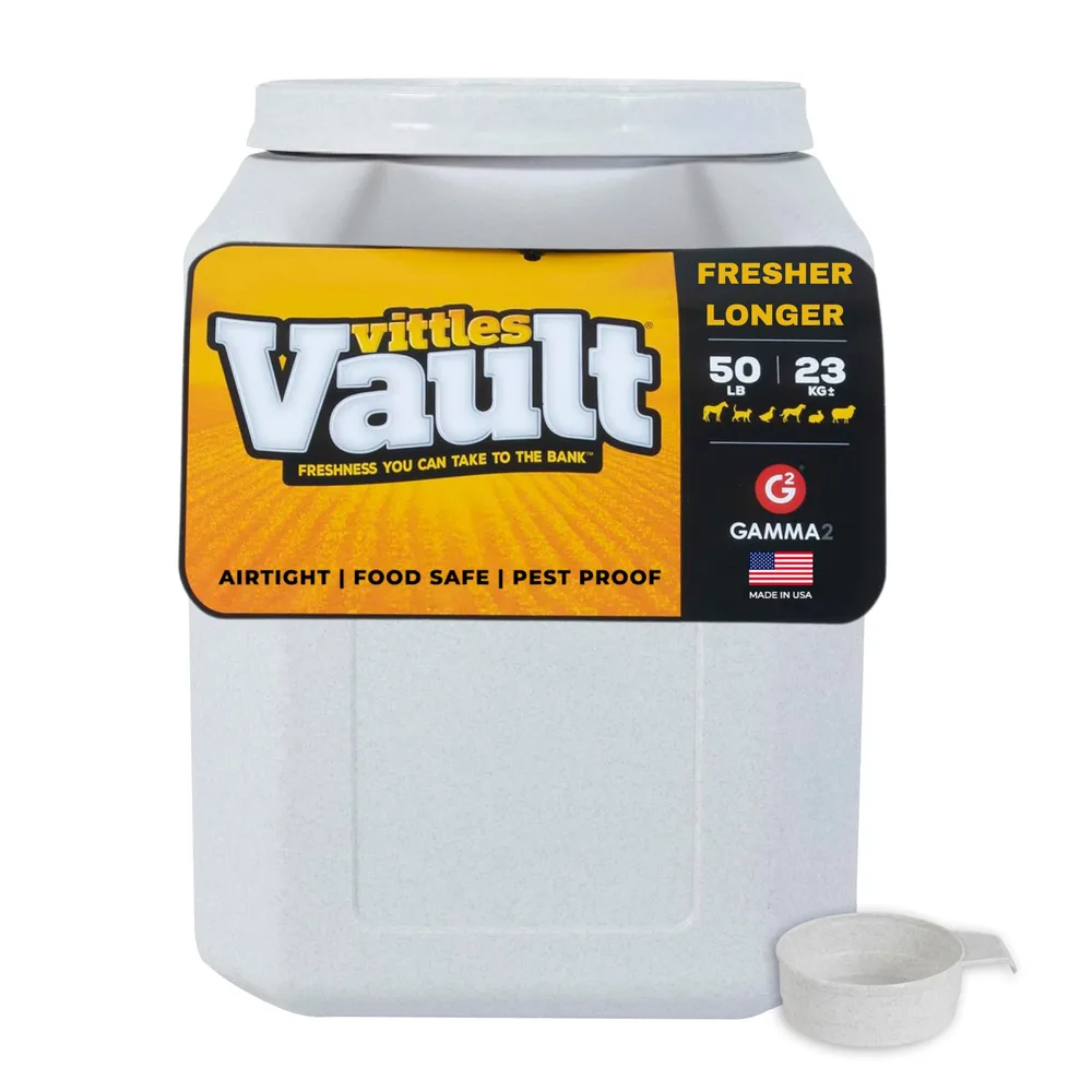 Gamma2 Vittles Vault Traditional Pet Food Storage Container For Dog Kibbles/Bird Seed/Oatmeal/Rice/Flour/Cereal, BPA Free Plastic, Sealed Airtight For Cat Food, Up To 50 lb, Made in USA, With Scoop, Gray