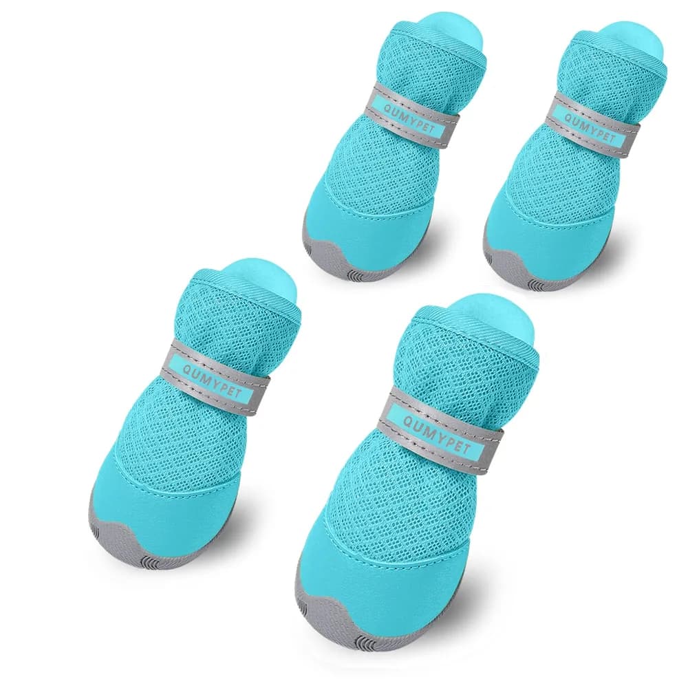 QUMY QUMY 4PCS Dog Shoes for Small Dogs, Hot Pavement Summer Puppy Dog Boots & Paw Protectors with Soft Anti-Slip Rubber Sole, Mesh Breathable Dog Booties for Hardfloors, Walking Running Blue Size 5