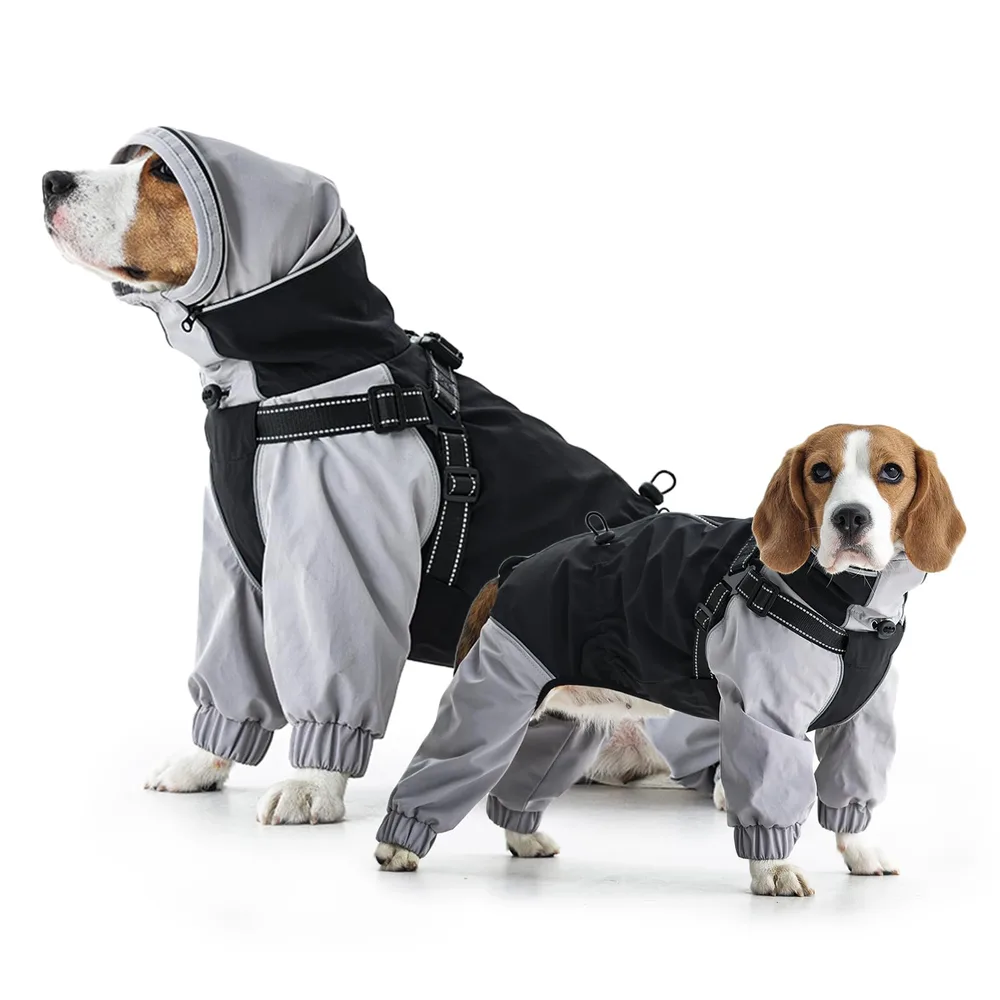 IECOii IECOii Dog Raincoat with Built-in Harness, Waterproof & Windproof 4-Leg Rain Jacket with Hidden Hood, Reflective & Adjustable Rain Gear for Medium Large Giant Dogs – Ideal for Outdoor Walking & Hiking
