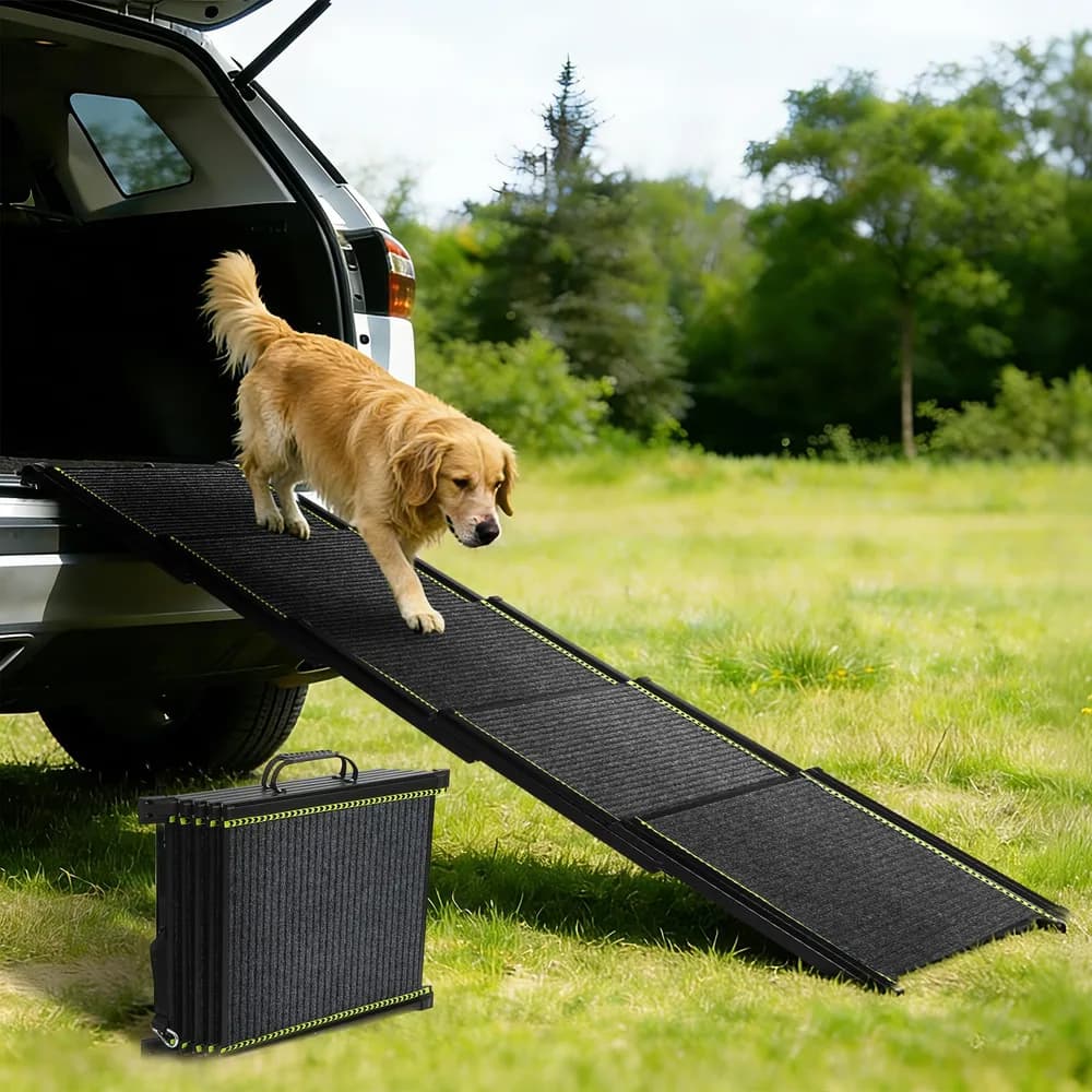 CypherX CypherX 79" Dog Ramp for Car SUV, Portable Folding Pet Ramp for Large Dogs | Gentle Incline Dog Car Ramp, Non-Slip Carpet Surface, Quad-Fold Ultra Portable Pet Stairs, Sturdy Aluminum Supports 250lbs