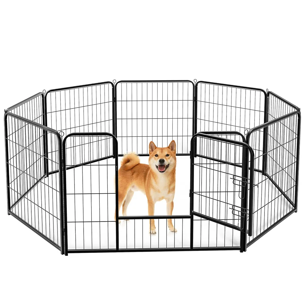DUMOS DUMOS Dog Playpen Indoor, Metal 32 Inch 8 Panels Foldable Pet Fence with Door, Outdoor Small Medium Large Dog Puppy Portable Exercise Play Pen for RV Camping, Trips, Play Yard
