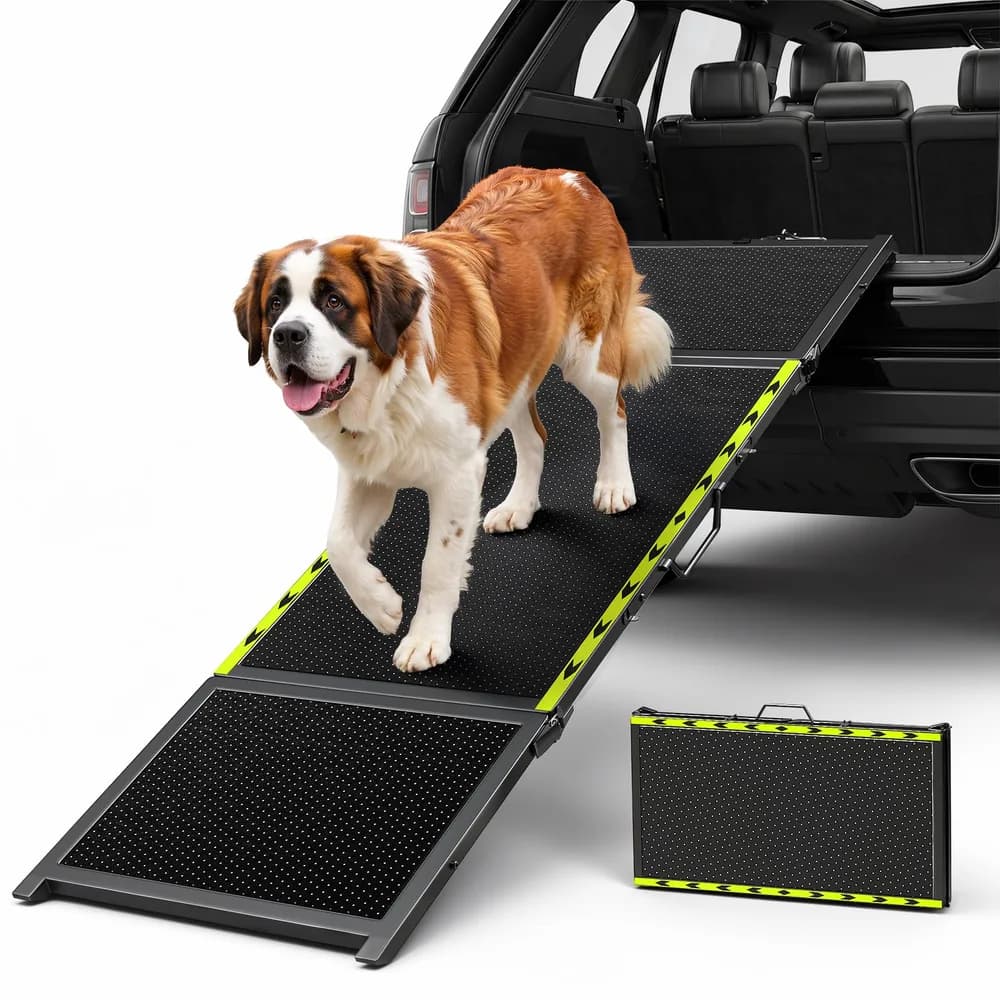 VavoPaw 74" L x 20" W Extra Long Dog Ramp for Car - Wider Portable Pet Ramp for Large Dogs, Foldable Dog Car Ramps for Truck, SUV, RV & Bed, Outdoor Dogs Ramps with Non-Slip Mesh Supports Up to 250LBS, Black