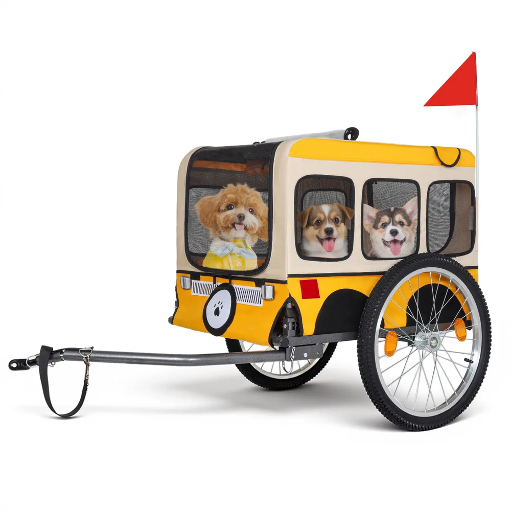 Haotian Haotian Dog Bike Trailer, Large Foldable Pet Trailer for Bike with 20" Inflatable Tires, Steel Frame, 88 lbs Capacity, Mesh Windows, Safety Flag, DJ-PET003