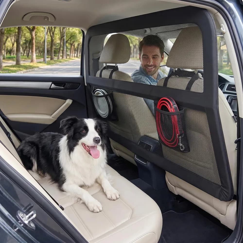 EcoTurva Heavy Duty Dog Car Barrier with Sturdy Metal Frame, Wider Coverage Pet Divider Net for Back Seat & Cargo Area, Universal Fit for Cars SUVs Trucks, Claw-Proof Transparent Mesh for Cool Airflow