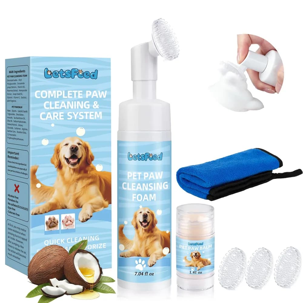 LetsFeed Dog Paw Cleaner Kit with Paw Balm for Dogs, Waterless Foot Cleaner for Muddy Paws, Dirt Removal, Moisturizing Care for Dry Cracked Pads, Includes Towel and 3 Soft Silicone Brushes