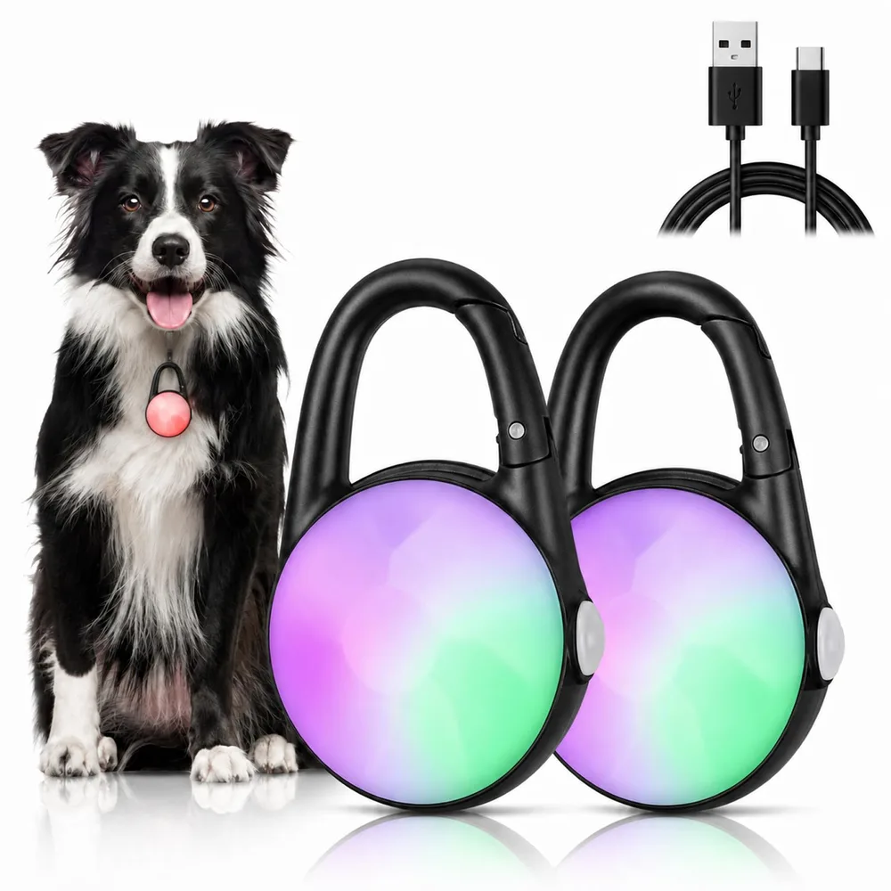 BevinMugford 2 Pack Clip On Dog Collar Light, 6 Modes Dog Light for Night Walking, Super Bright & Waterproof Pet Harness Lights for Camping, Runing, Hiking, Cycling